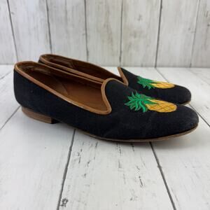 VTG Zalo Black Pineapple Needlepoint Embroidered Loafers Shoes Slippers Size 7